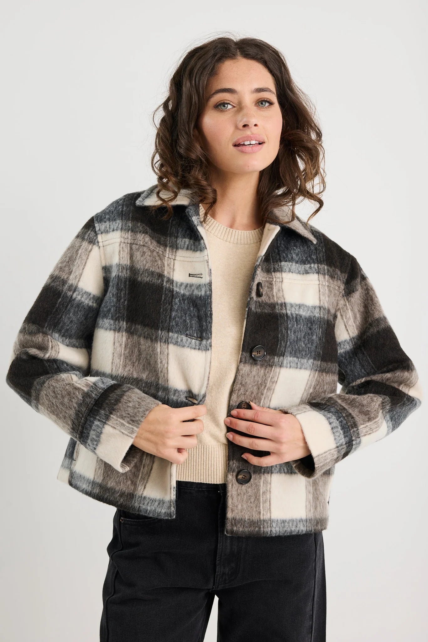 Sweeping Grey Check Soft Jacket