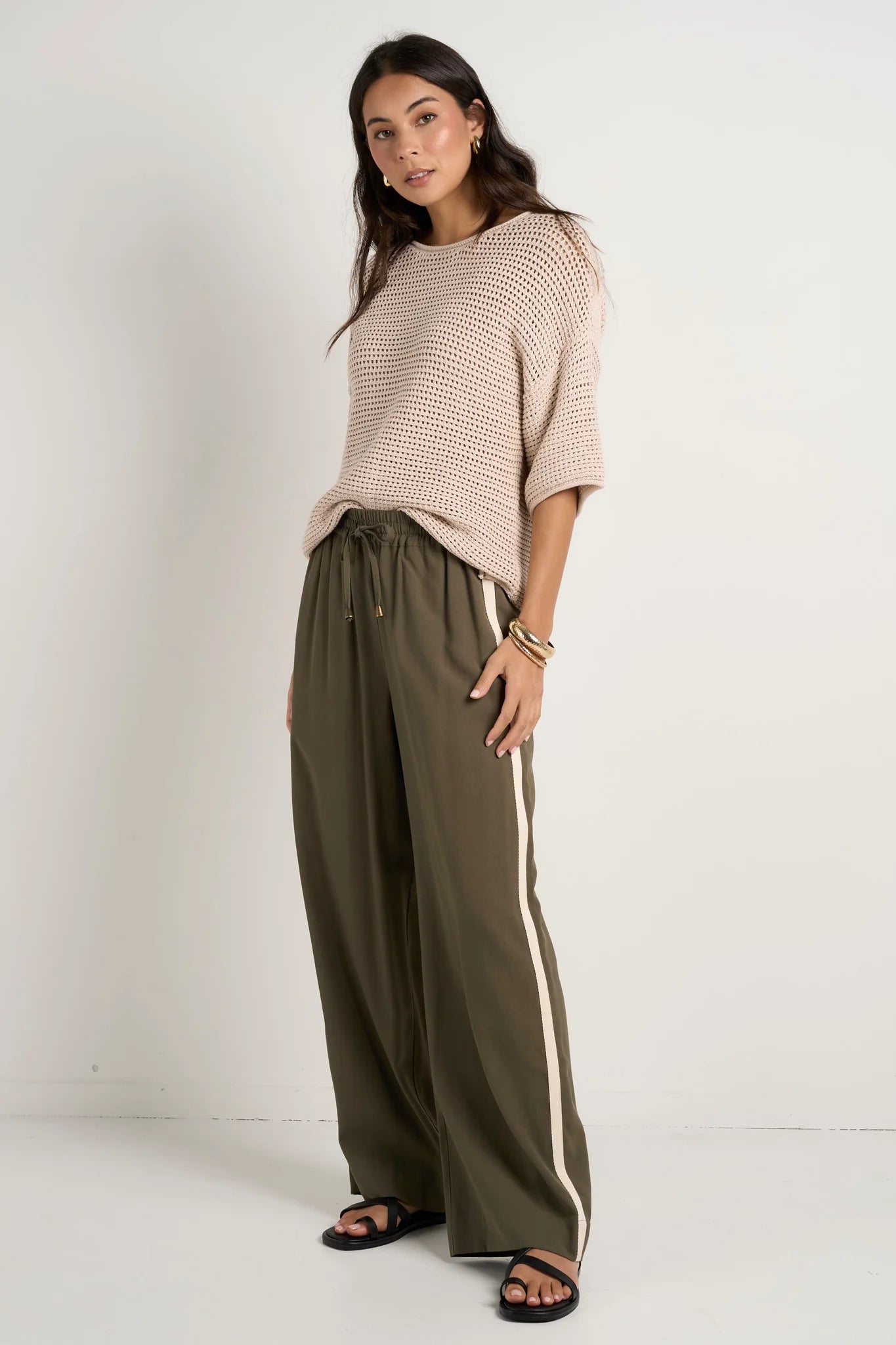 Townie Olive Stripe Wide Leg Pant