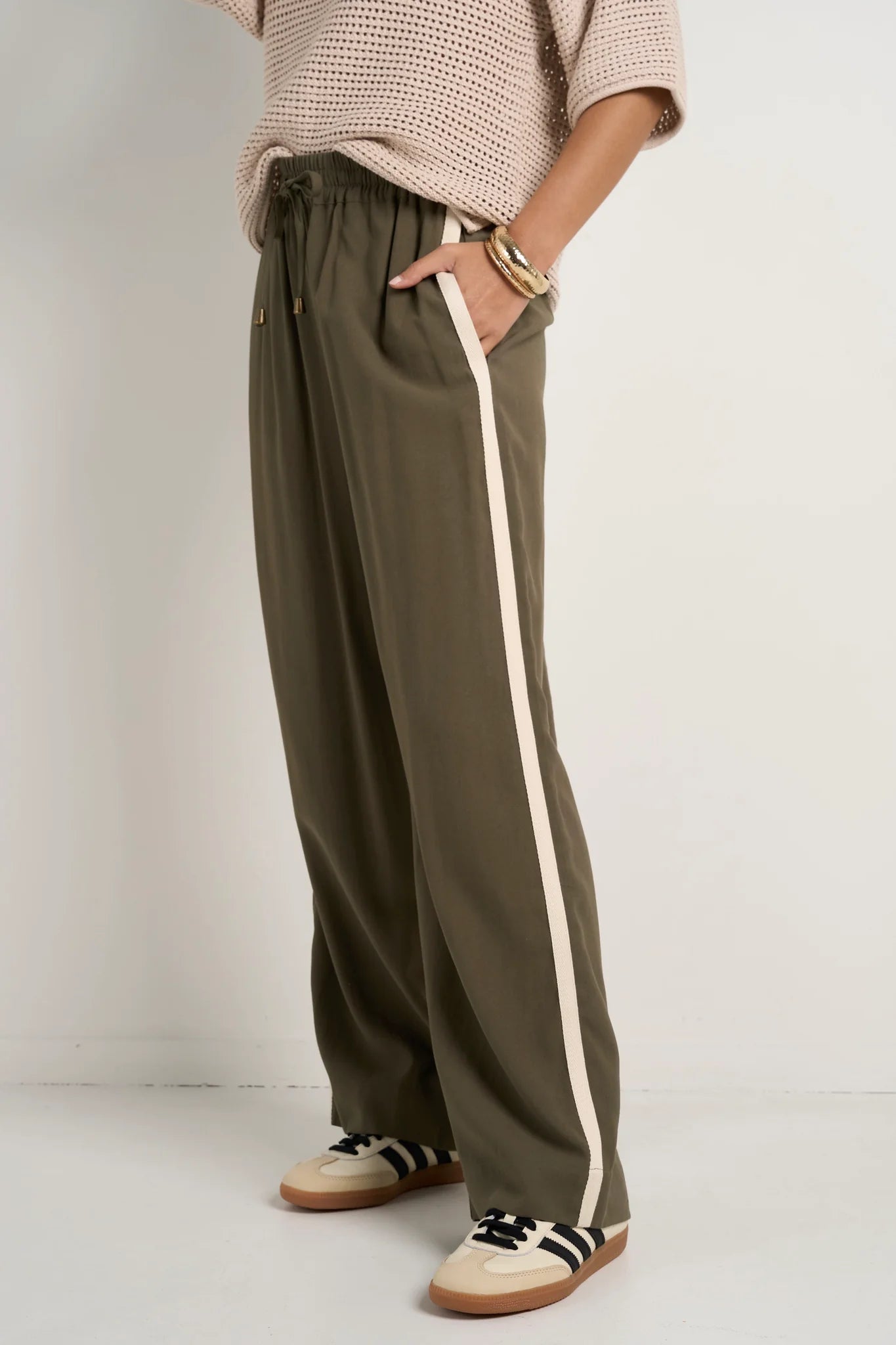 Townie Olive Stripe Wide Leg Pant