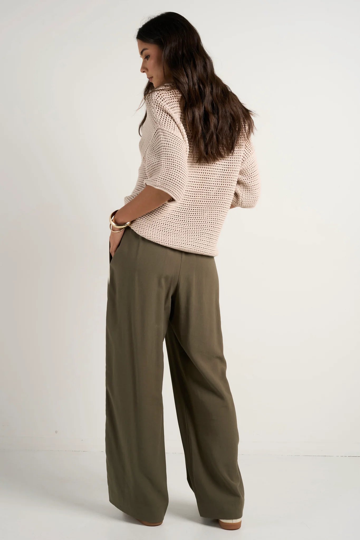 Townie Olive Stripe Wide Leg Pant