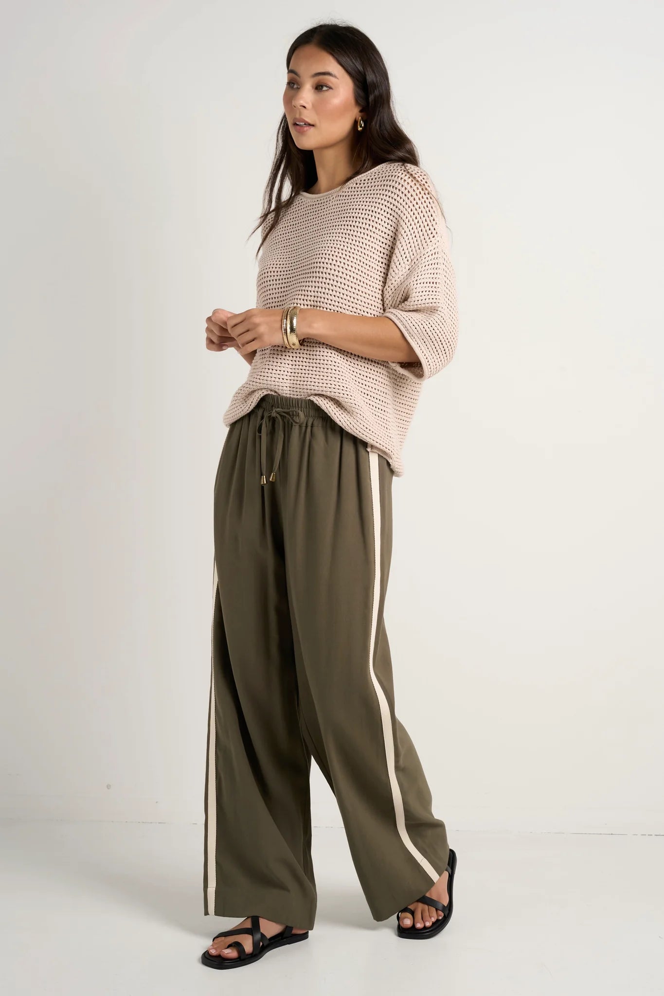 Townie Olive Stripe Wide Leg Pant