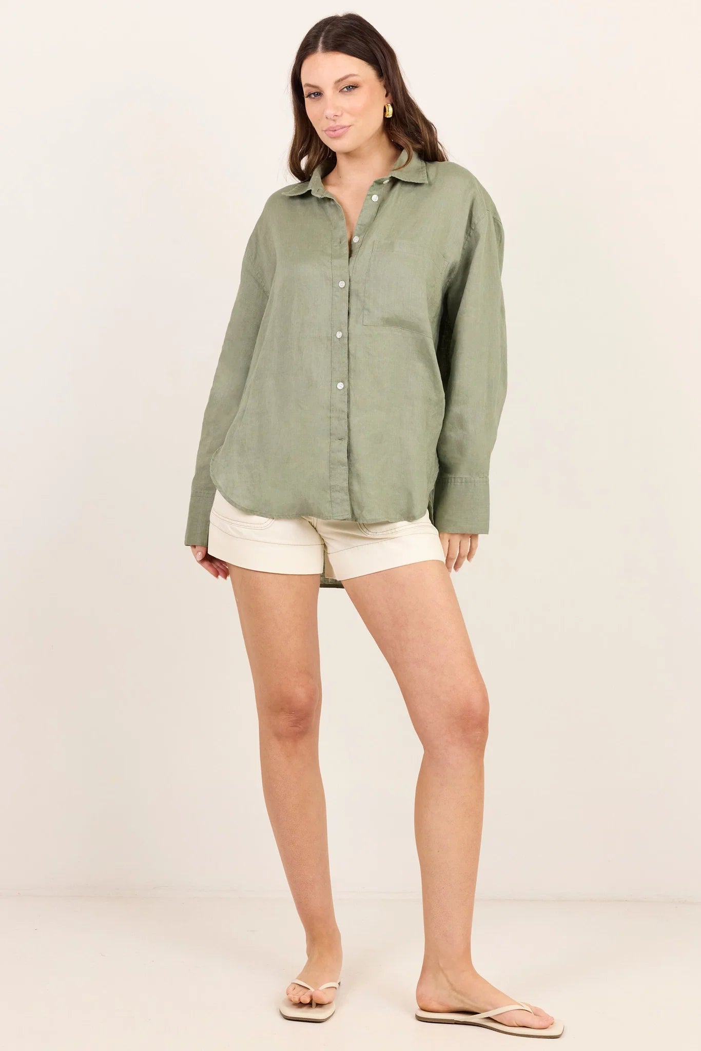 Uplifted Soft Khaki Linen Oversized Shirt
