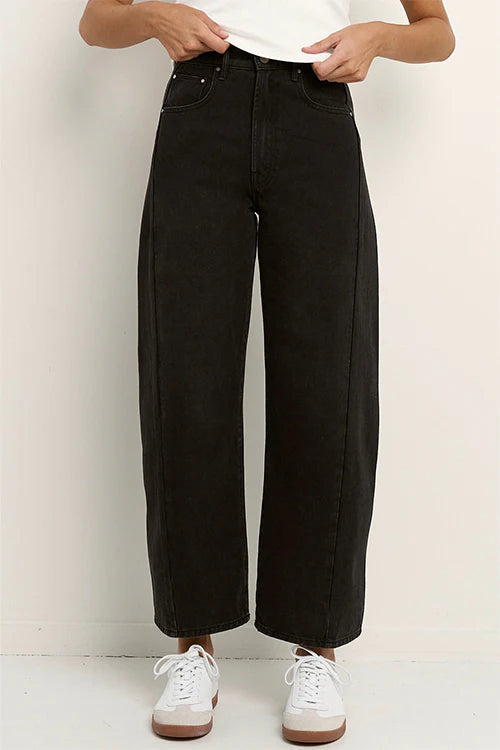 Varsity Black Wash Barrel Jean