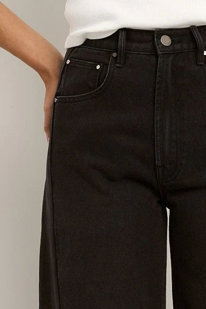 Varsity Black Wash Barrel Jean