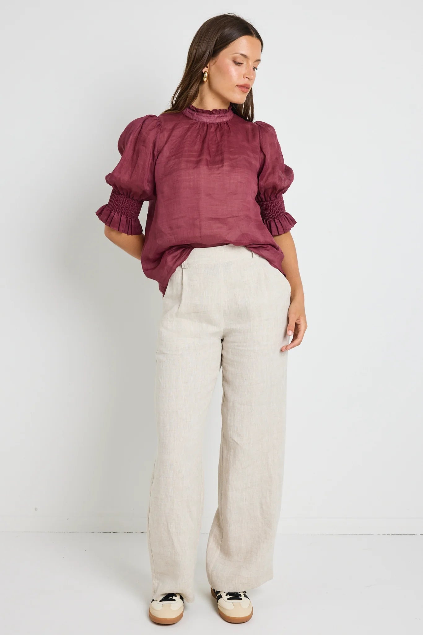 Verse Burgundy Sheer Top