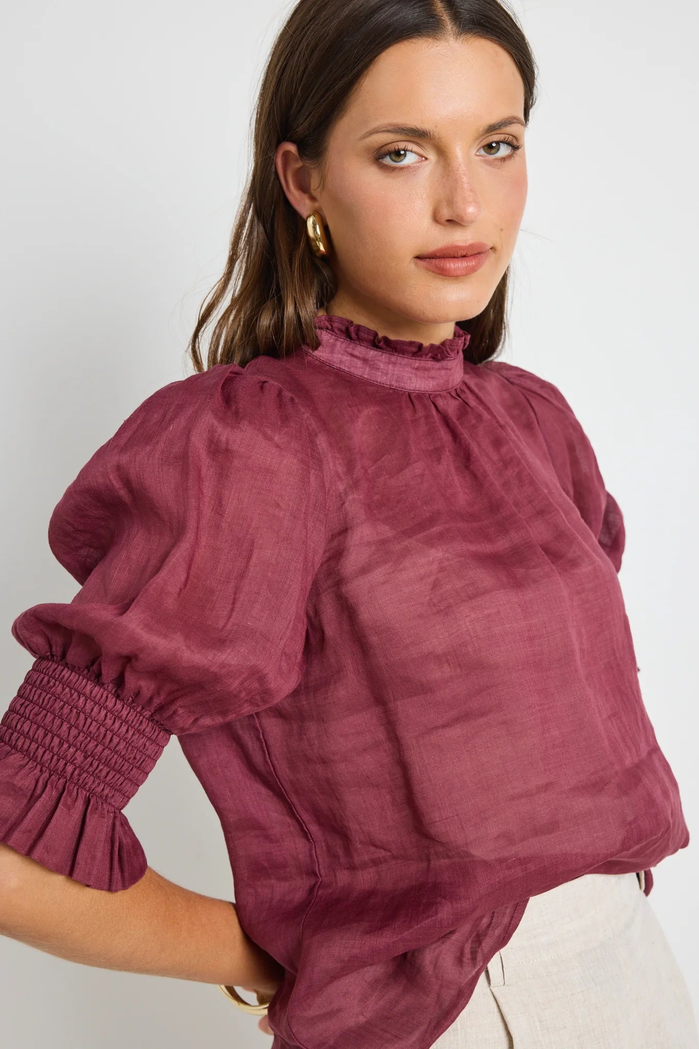 Verse Burgundy Sheer Top