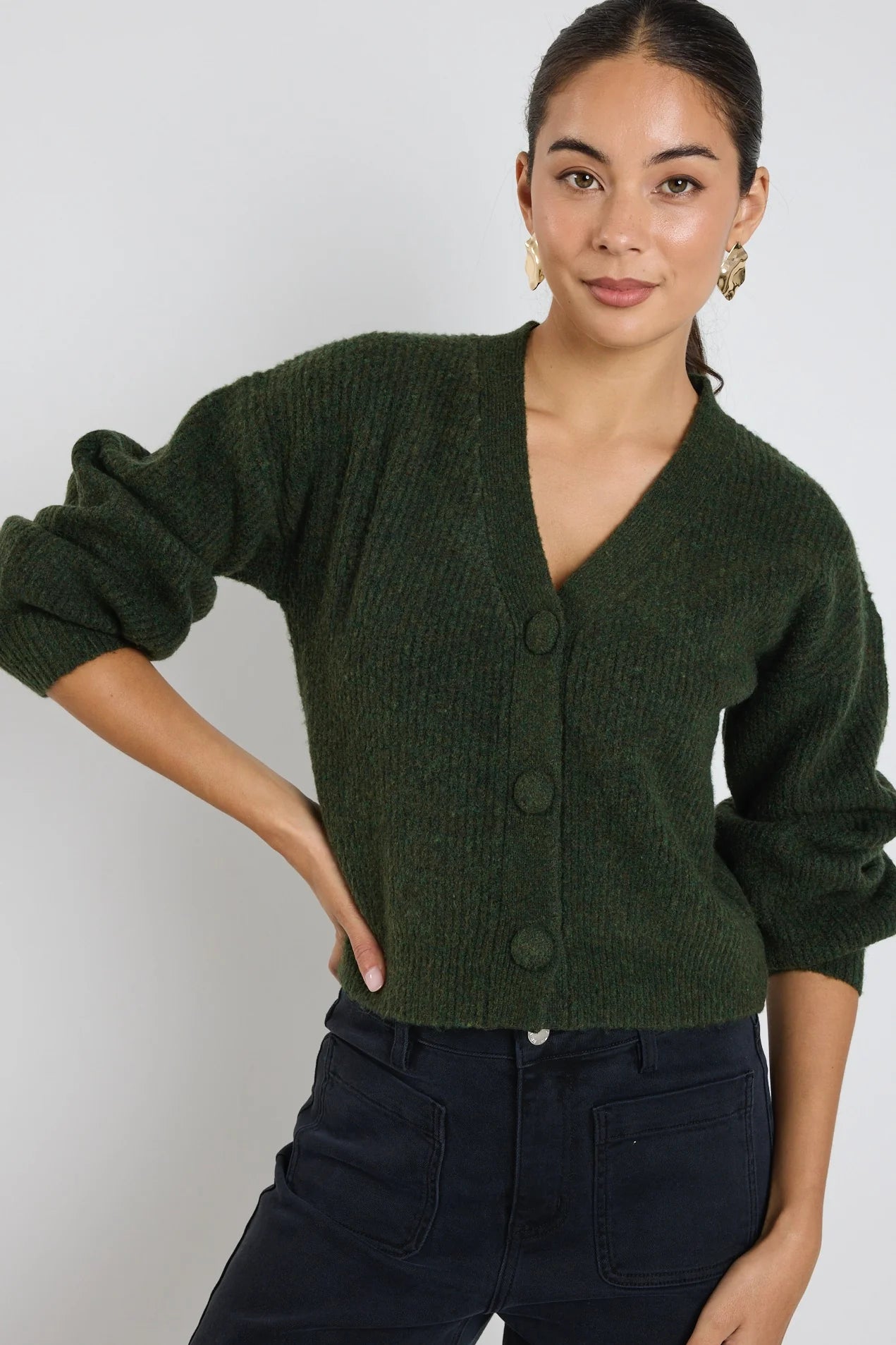 Wholesome Khaki Chunky Cropped Cardigan