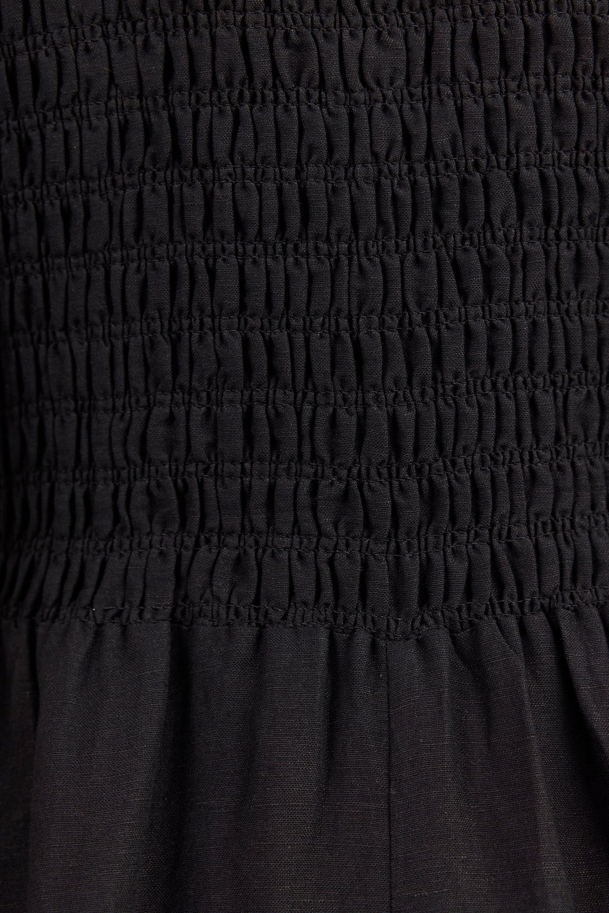 Wren Black Linen Blend SS Shirred Bodice Midi Dress