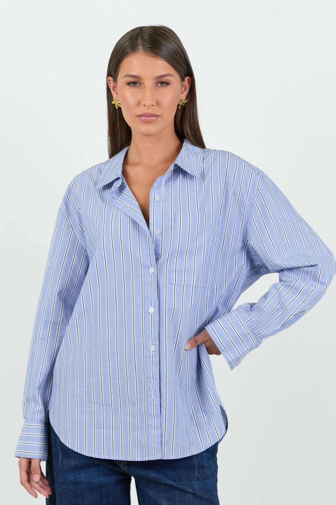 You got this oversized blue - navy shirt