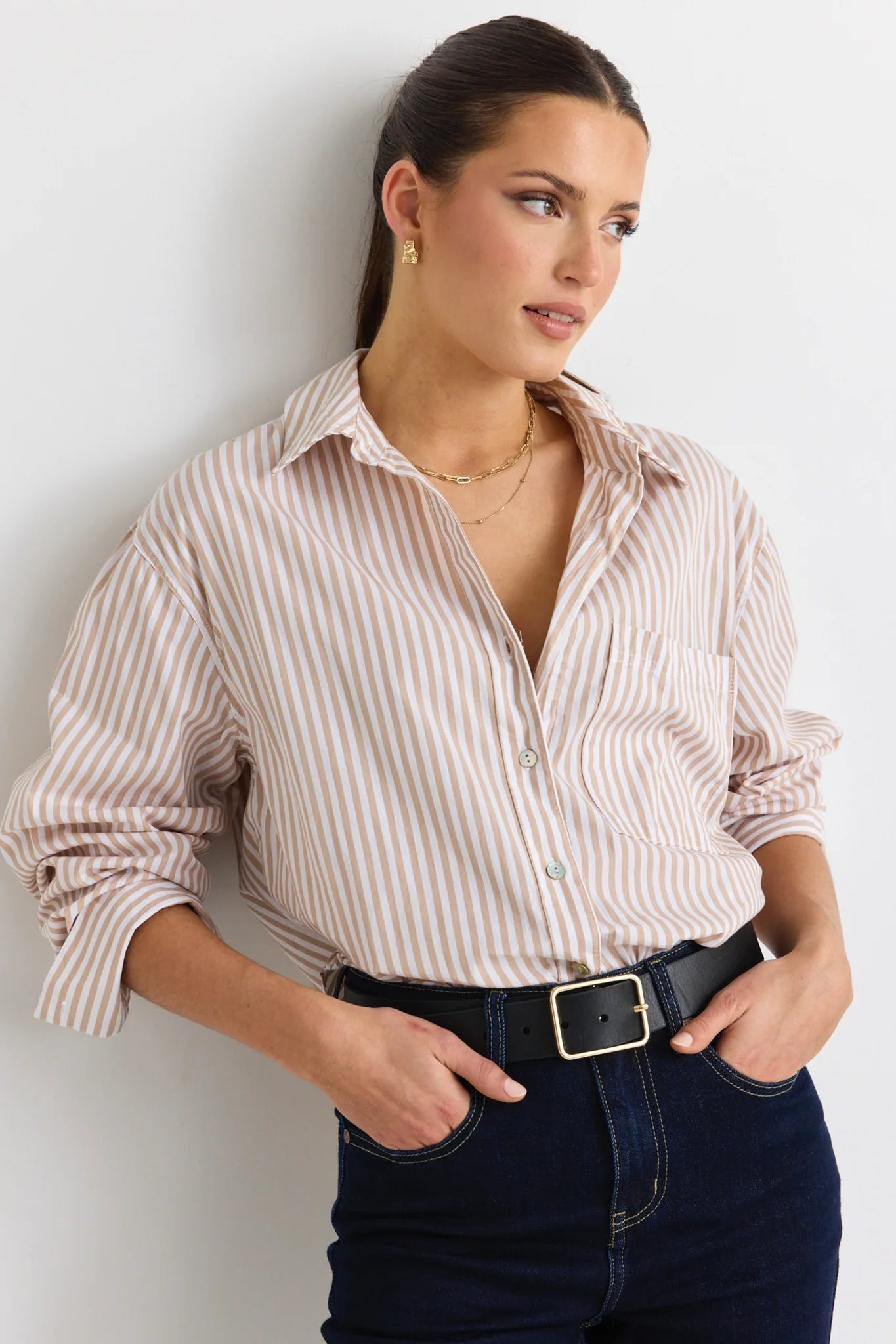 Ecru stripe oversized shirt