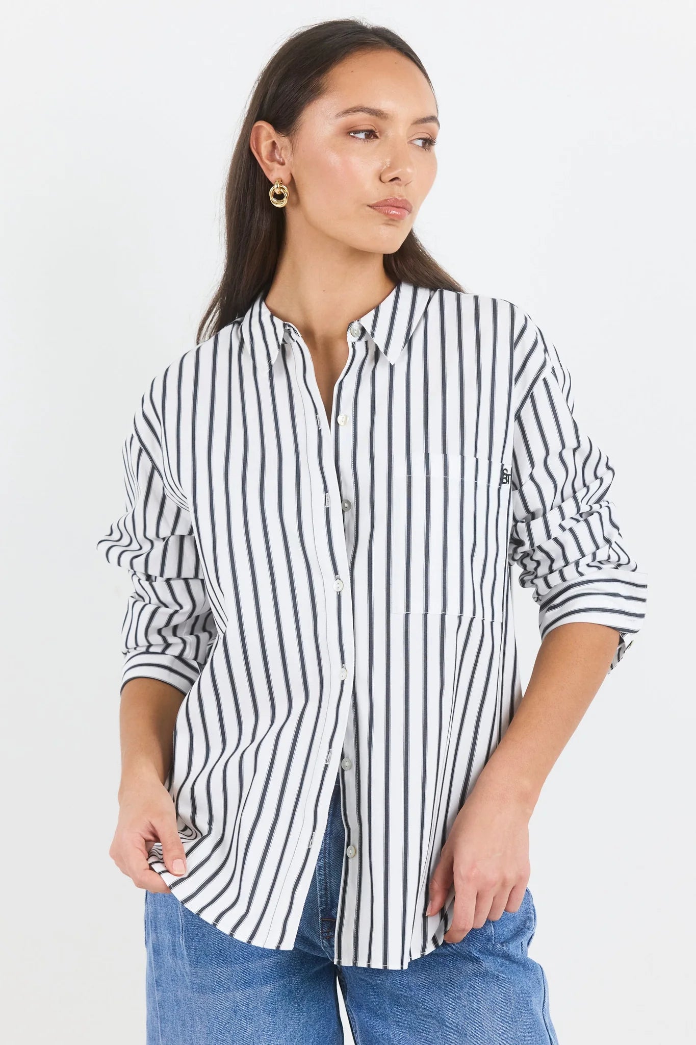 You Got This White Black Stripe Poplin Oversized Shirt