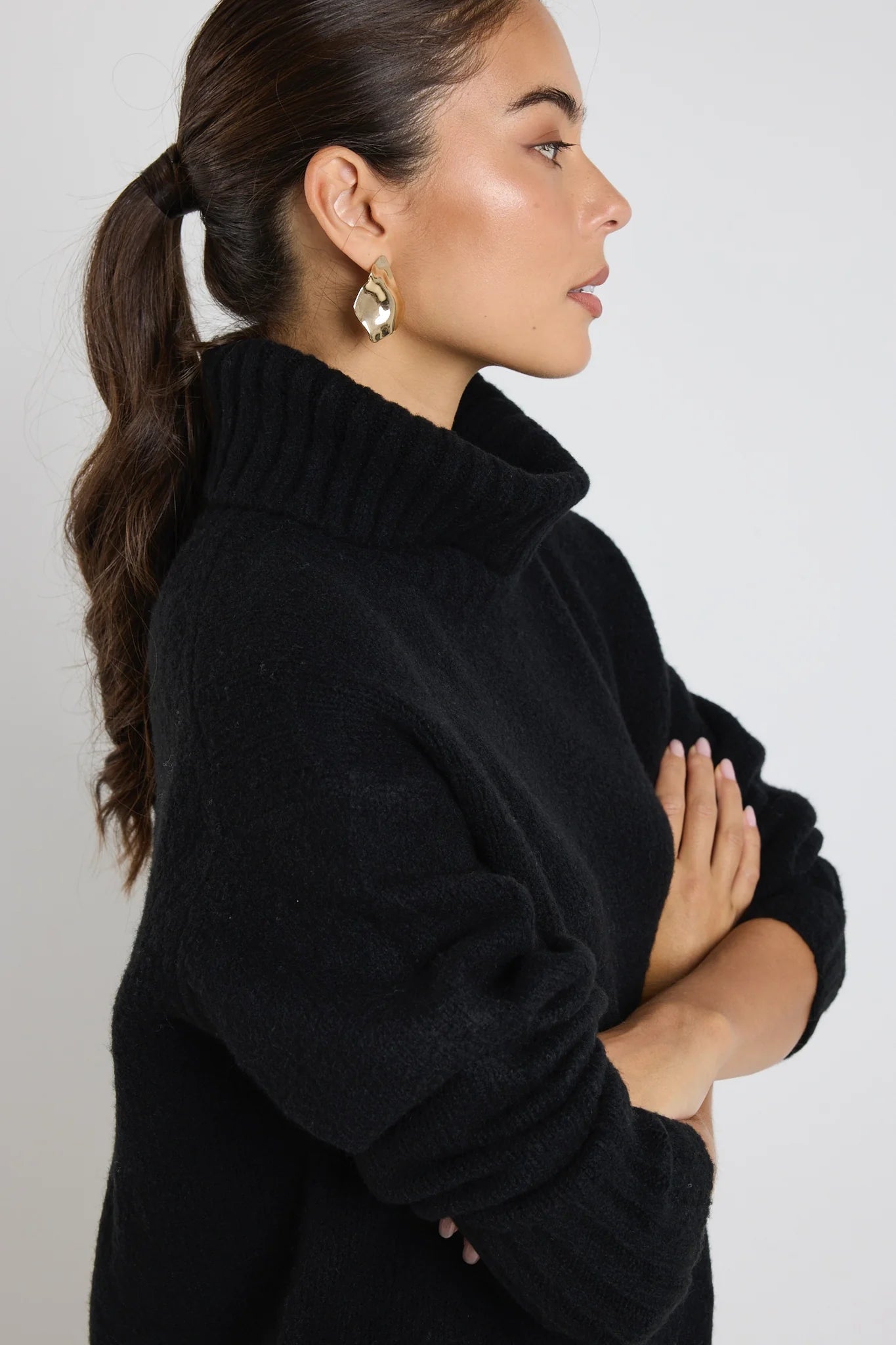 Zealous Black Roll Neck Knit Jumper