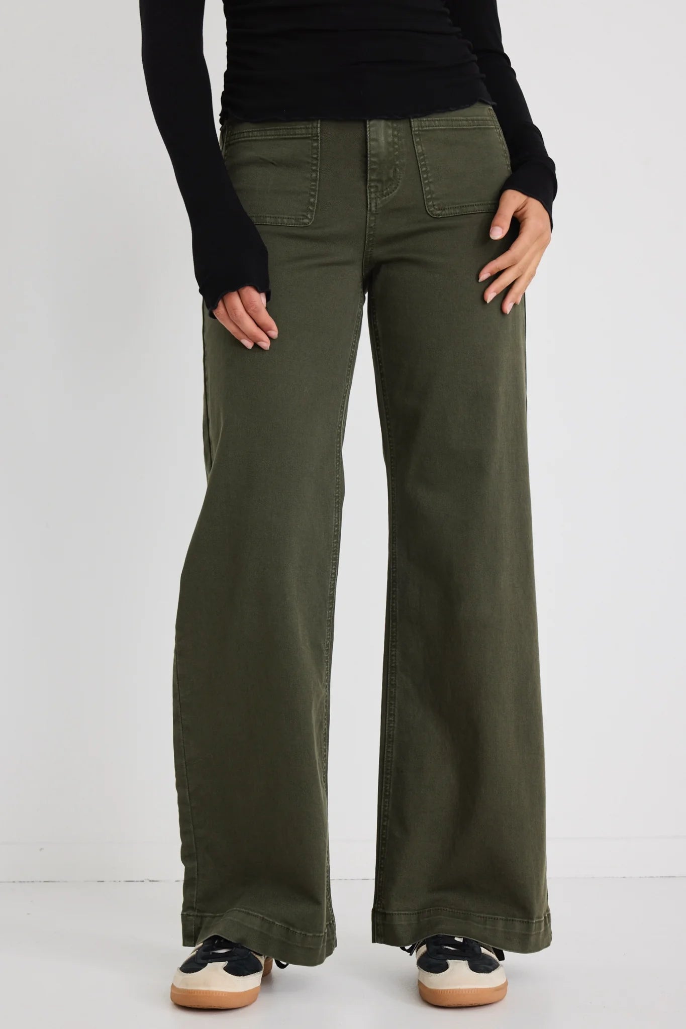 Zoey Dark Khaki High Rise Wide Leg Jean