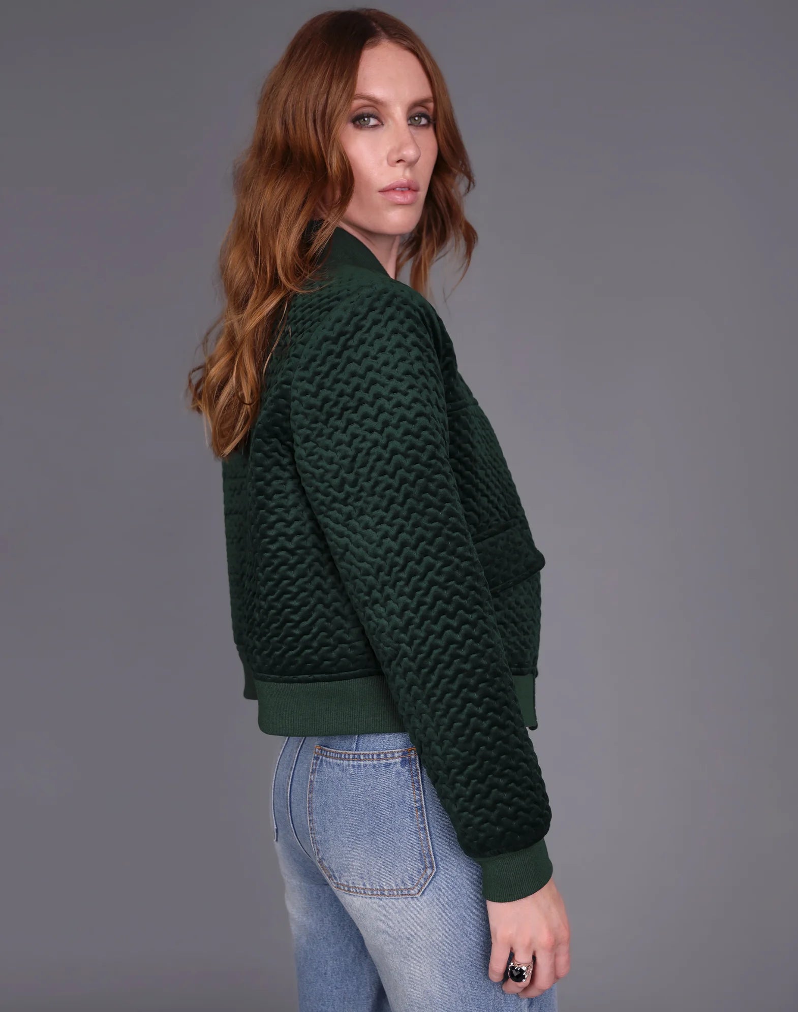 Crop Velvet Bomber Green