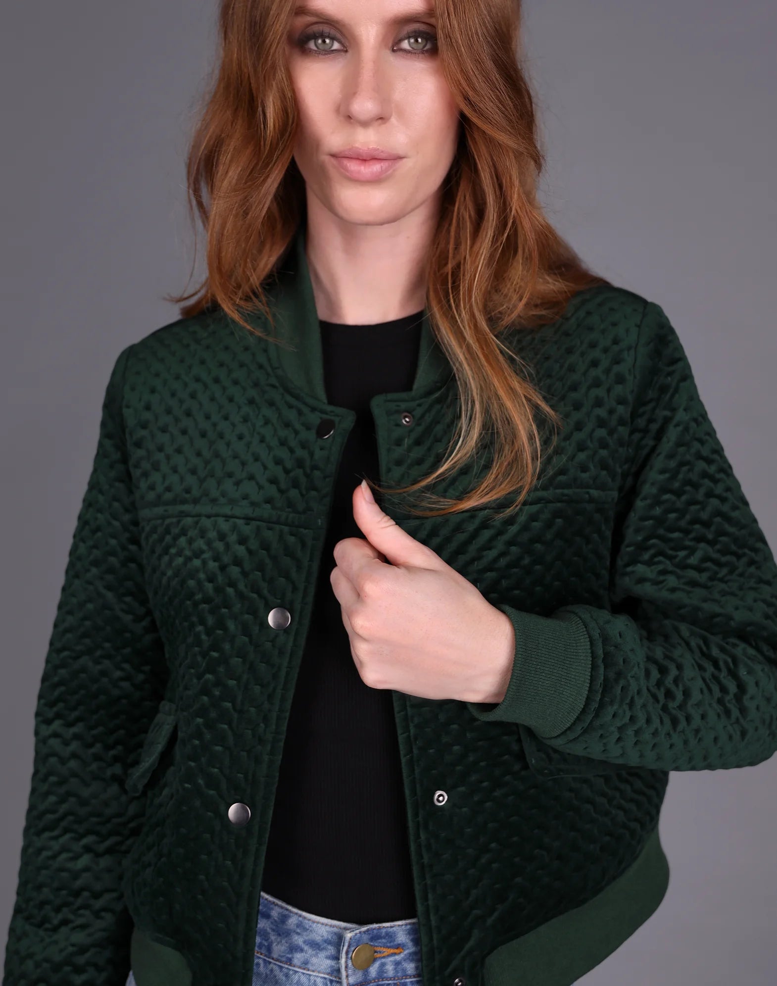 Crop Velvet Bomber Green