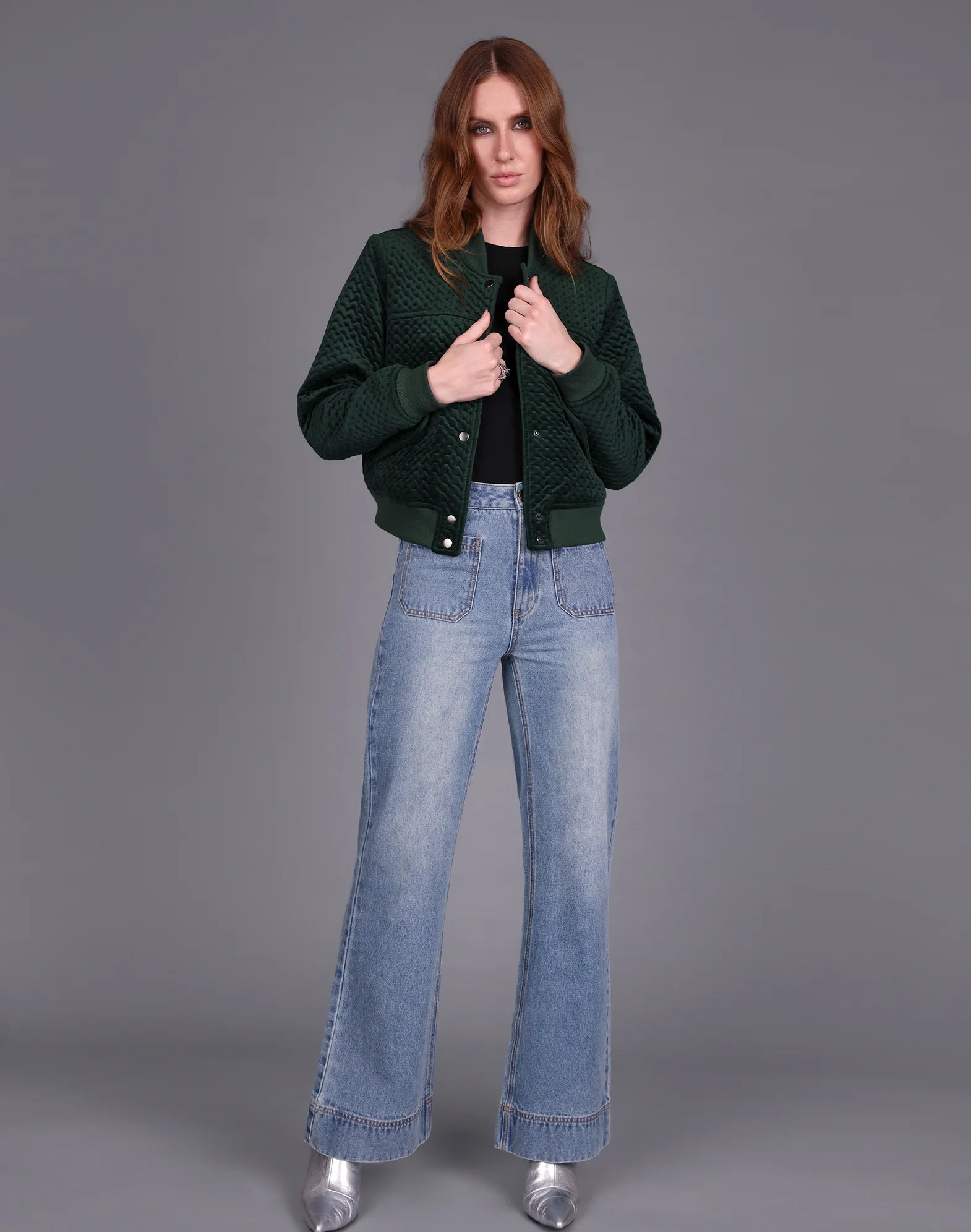 Crop Velvet Bomber Green