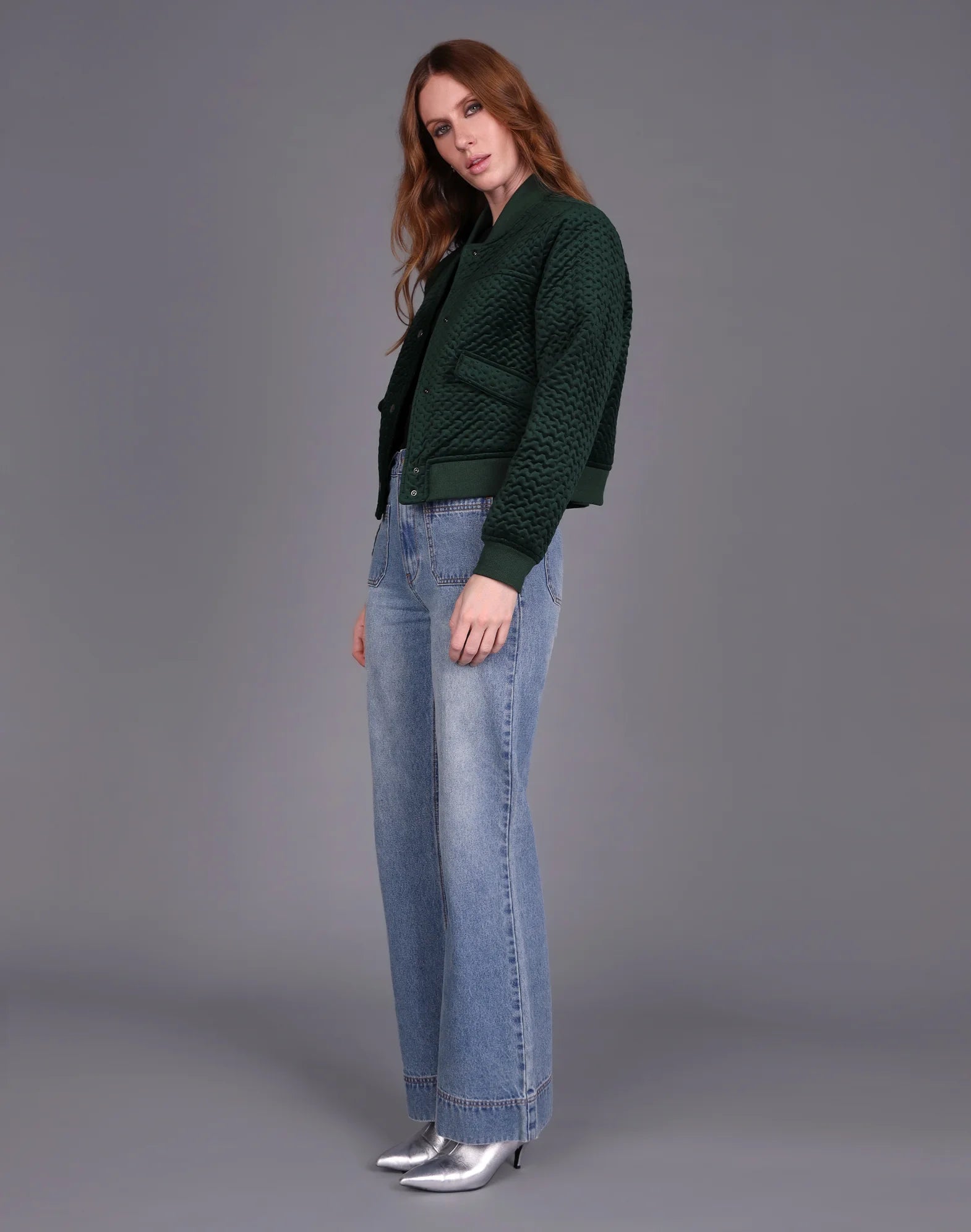 Crop Velvet Bomber Green