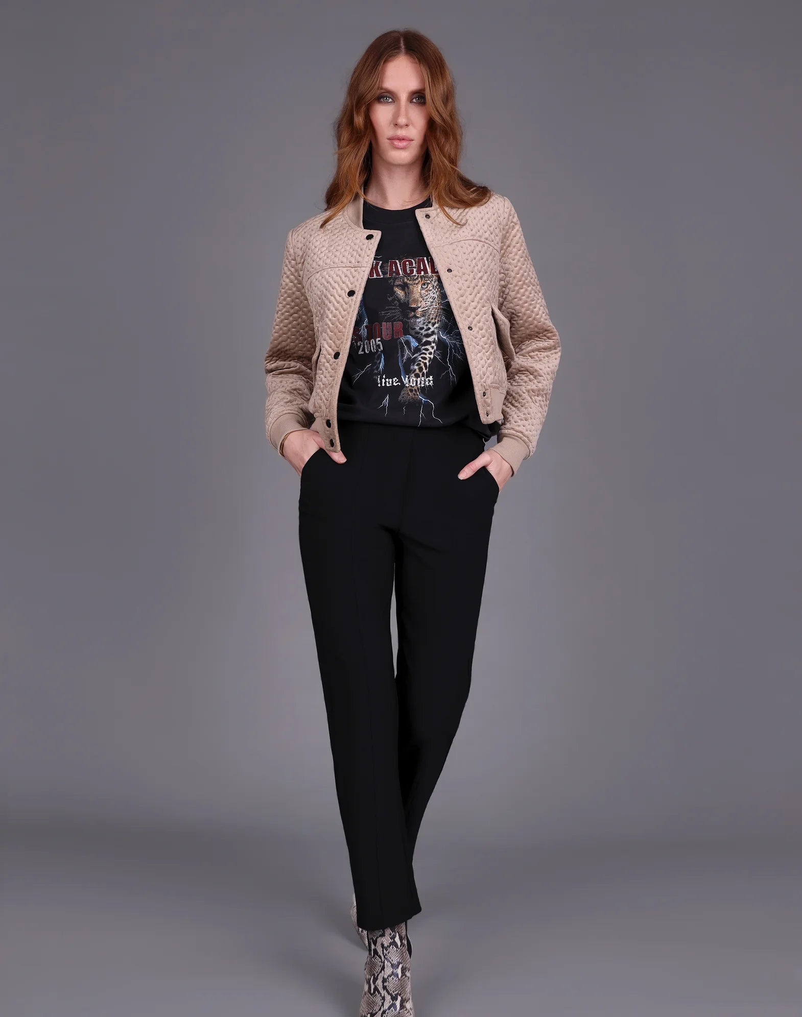Crop Velvet Bomber Taupe
