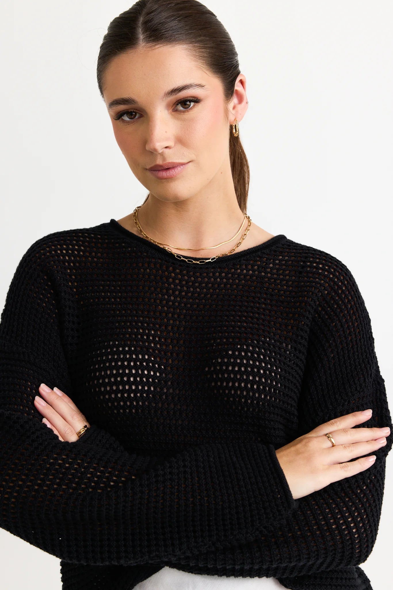 Dawn Black Crochet Jumper