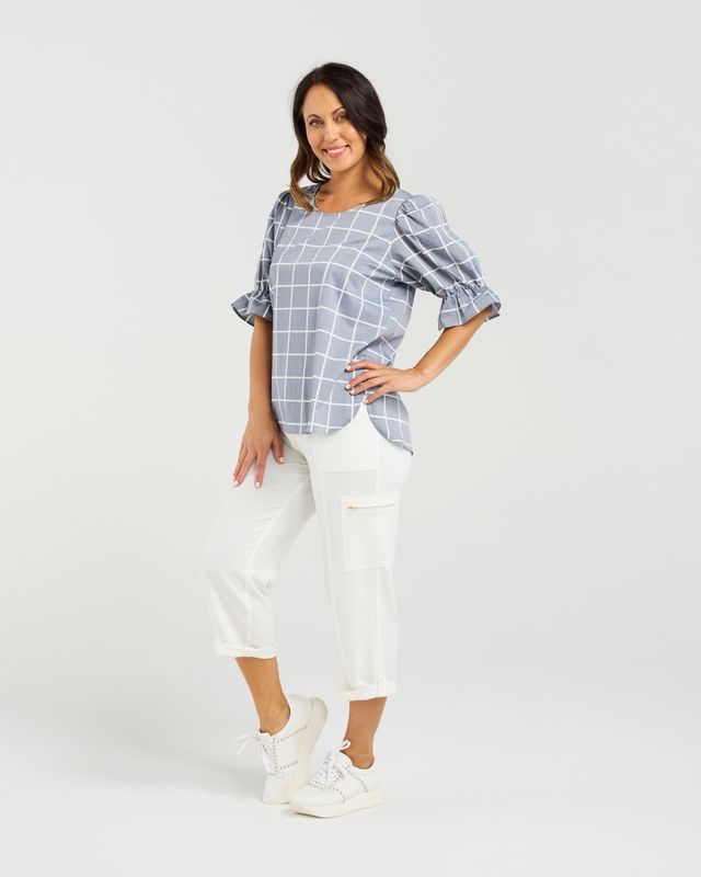 Sadie Top Blue Grid