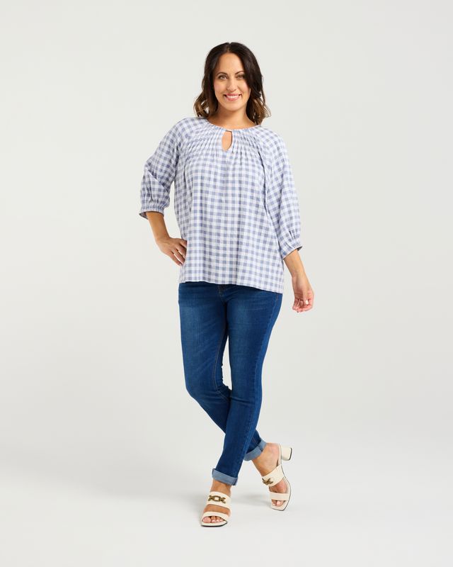 Hazel Top Blue Check