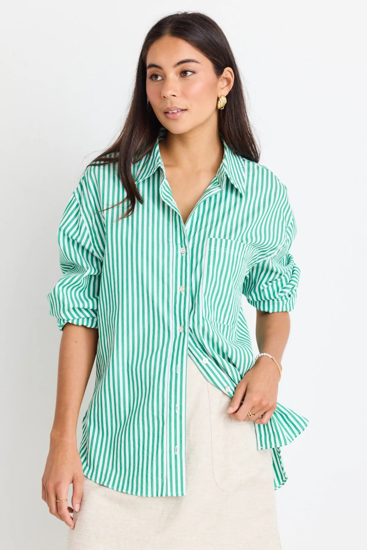 Green stripe oversized shirt