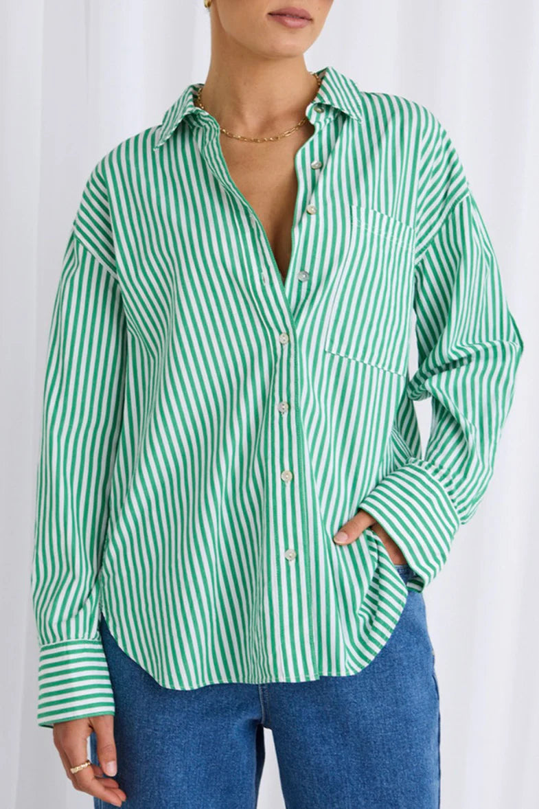 Green stripe oversized shirt